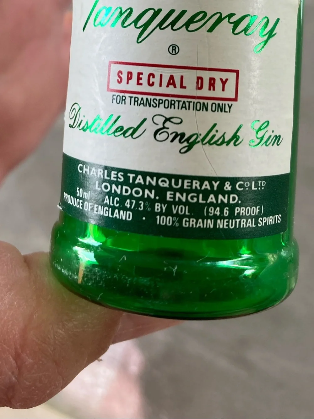 Tanqueray Special Dry Gin Mini Bottle - vintage - plastic